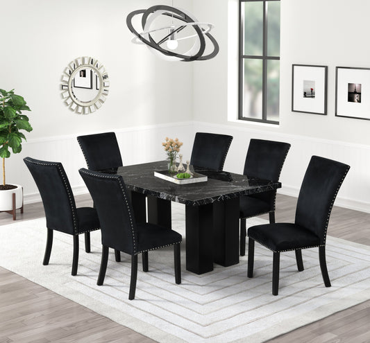 Oslo Onyx Black 7-Piece Faux Marble Dining Set