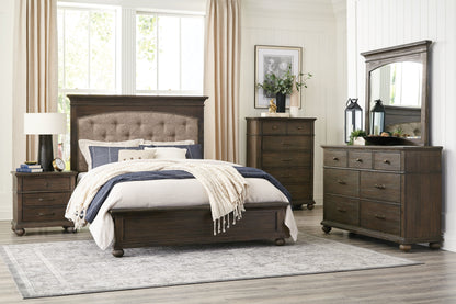 Motsinger Brown Queen Upholstered Panel Bed