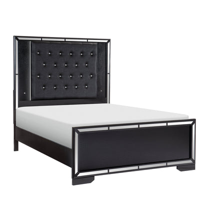 Aveline Black LED Upholstered Panel Bedroom Set