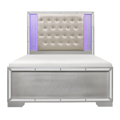 Aveline Silver Queen LED Upholstered Panel Bed