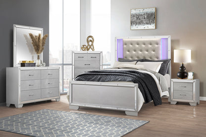 Aveline Silver LED Upholstered Panel Bedroom Set