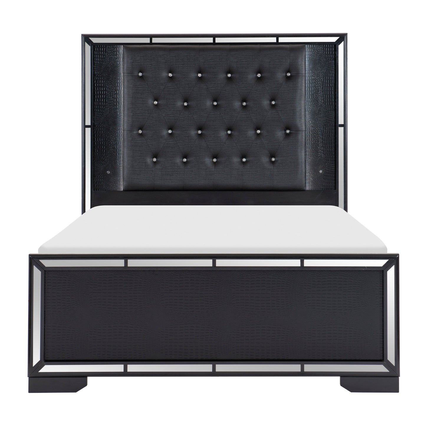 Aveline Black King LED Upholstered Panel Bed