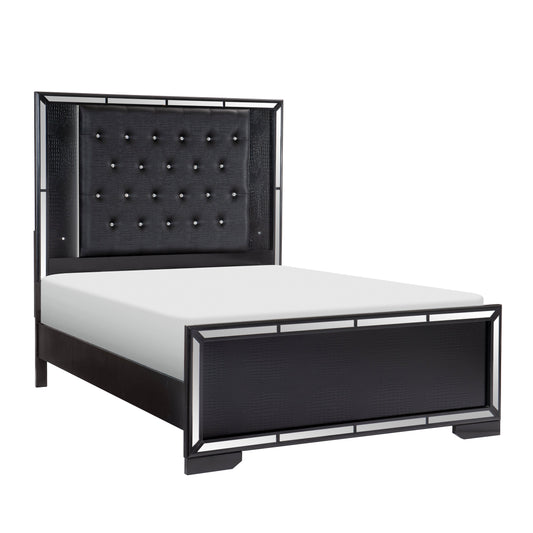 Aveline Black King LED Upholstered Panel Bed