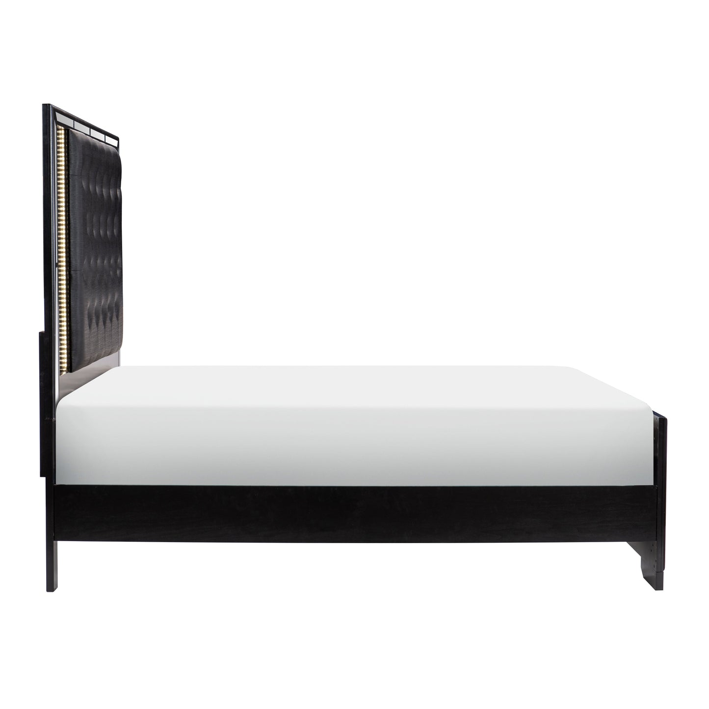 Aveline Black King LED Upholstered Panel Bed