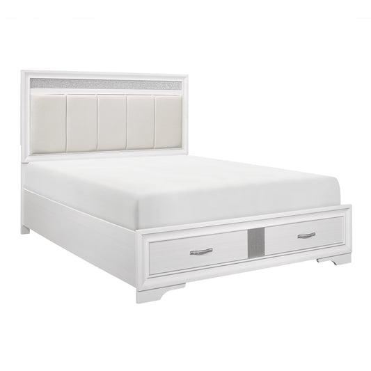 Luster White Queen Upholstered Storage Platform Bed