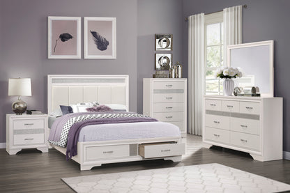 Luster White Queen Upholstered Storage Platform Bed