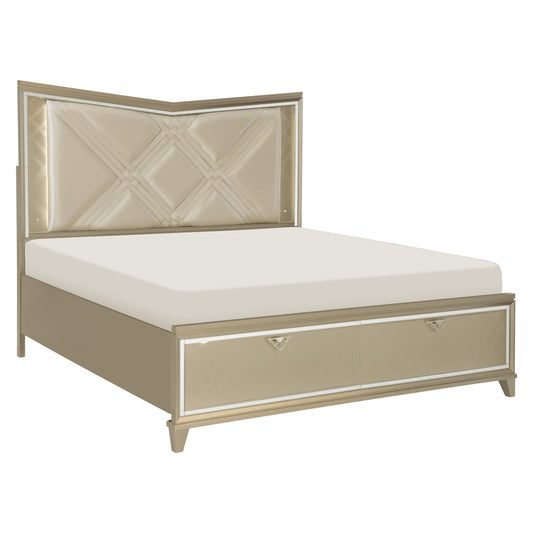 Bijou Champagne King LED Upholstered Storage Platform Bed