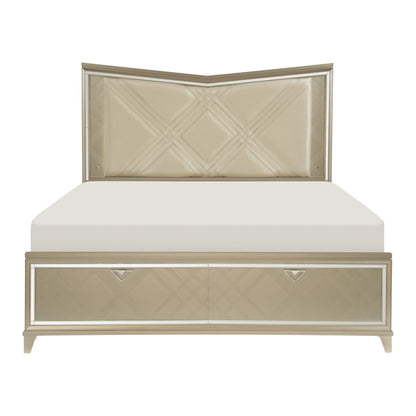 Bijou Champagne LED Upholstered Storage Platform Bedroom Set