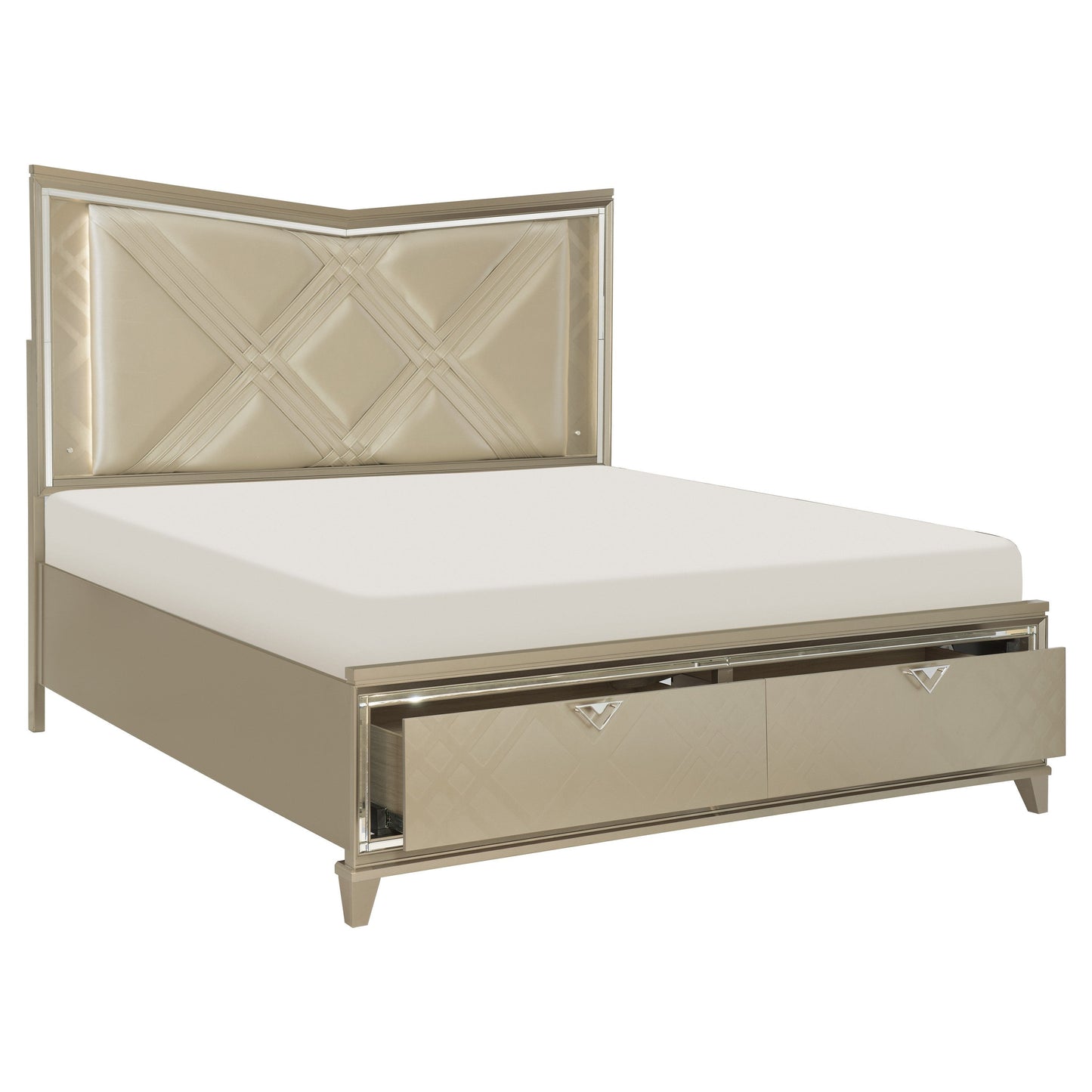 Bijou Champagne Queen LED Upholstered Storage Platform Bed