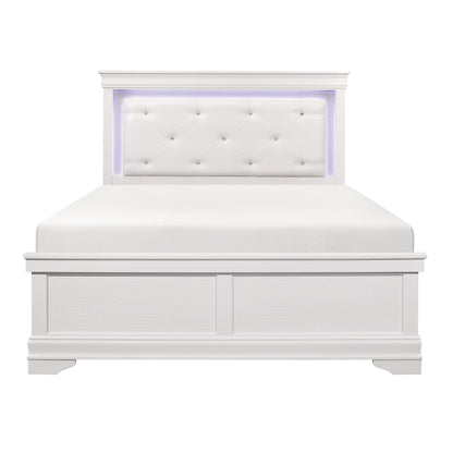 Lana White Queen LED Upholstered Panel Bed