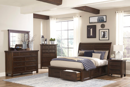 Logandale Brown Queen Sleigh Storage Platform Bed