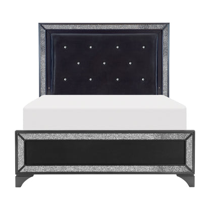 Salon Black Queen LED Upholstered Panel Bed