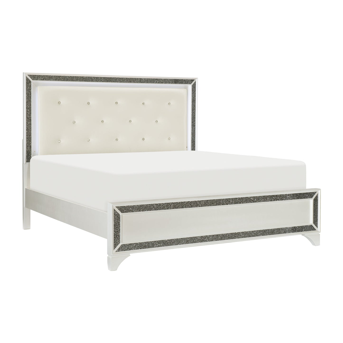 Salon White King LED Upholstered Panel Bed