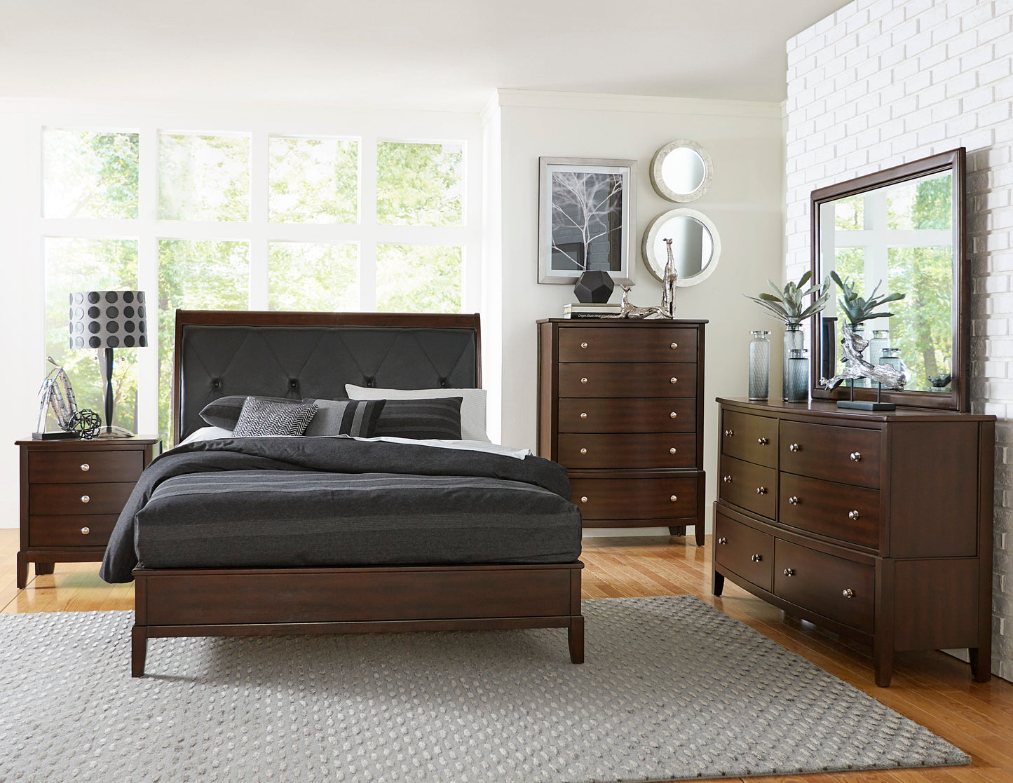 Cotterill Cherry Upholstered Panel Bedroom Set