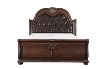 Cavalier Dark Cherry Queen Upholstered Sleigh Bed