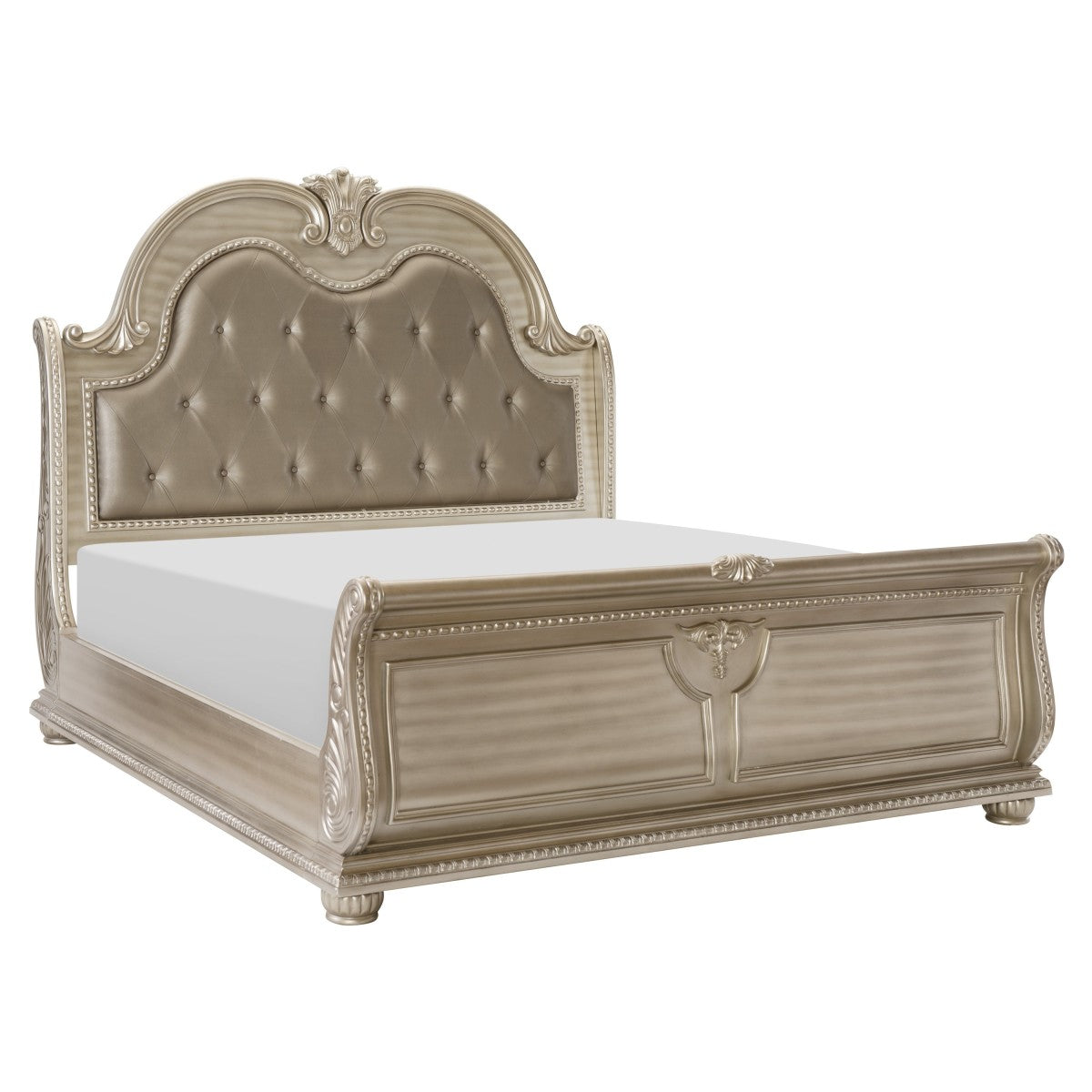 Cavalier Silver Queen Upholstered Sleigh Bed