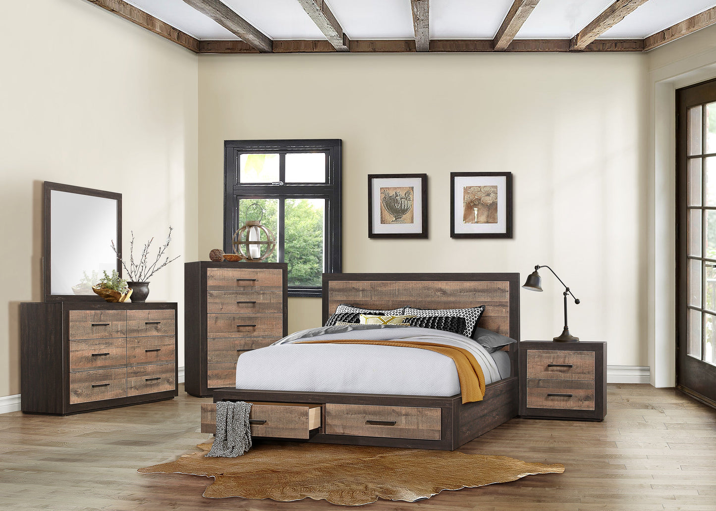 Miter Brown Queen Storage Platform Bed