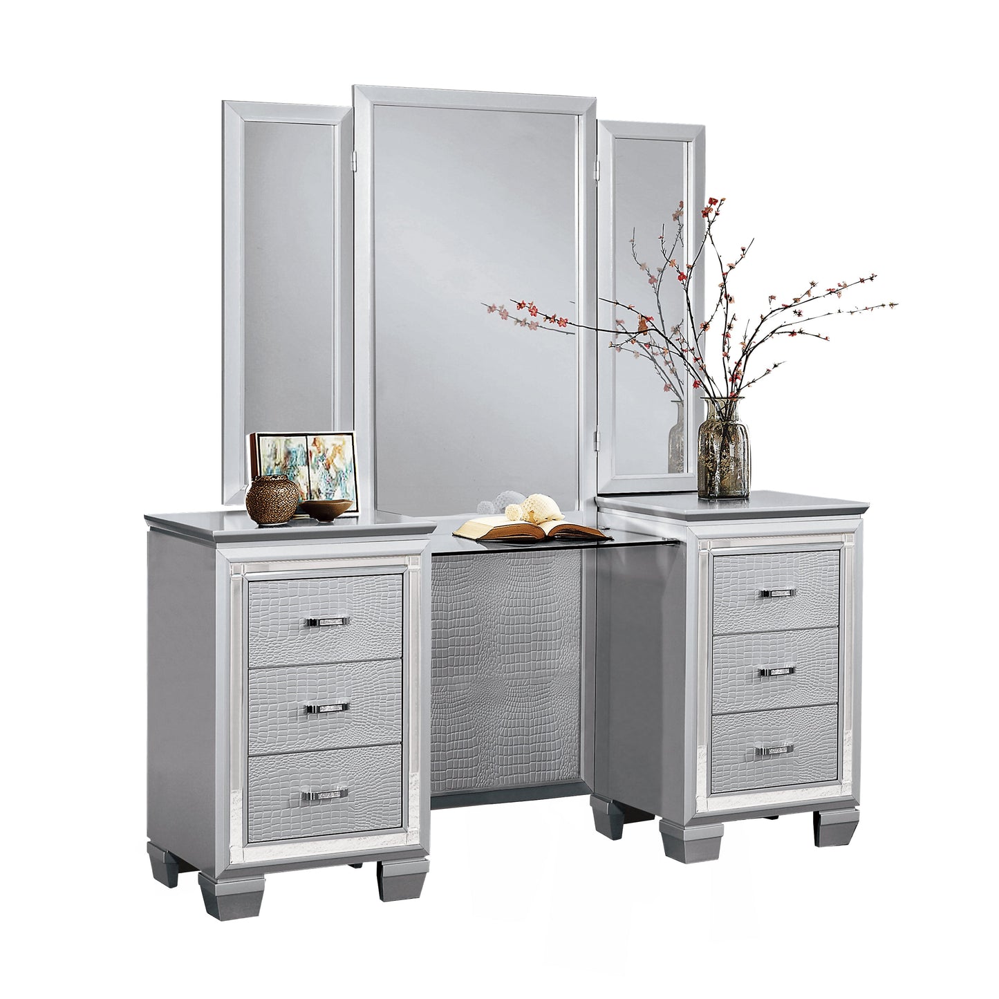 Allura Silver Vanity Dresser with Mirror