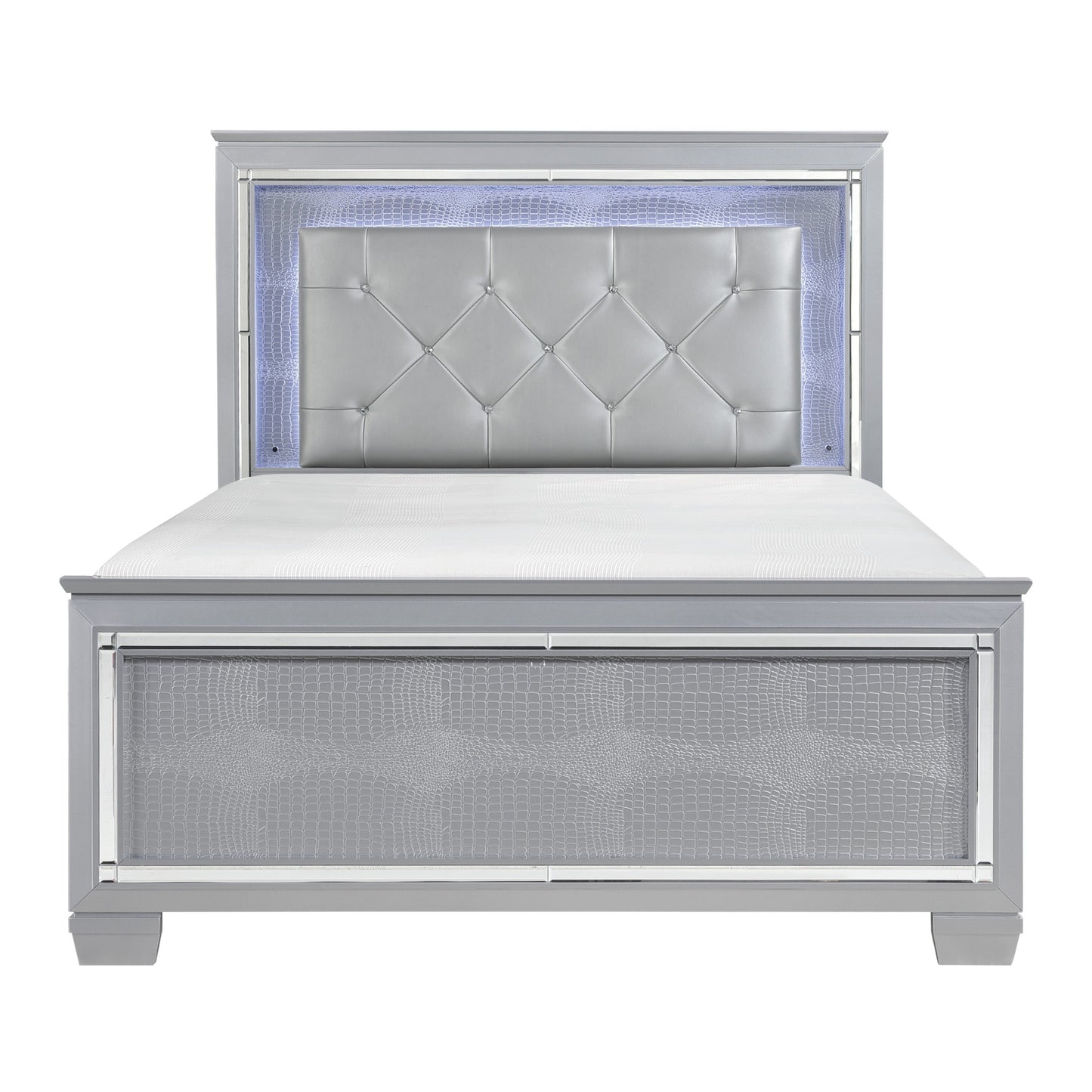 Allura Silver Full LED Upholstered Panel Bed