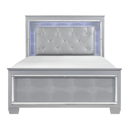 Allura Silver Queen LED Upholstered Panel Bed