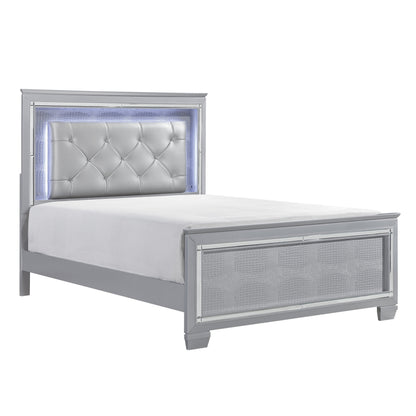 Allura Silver Full LED Upholstered Panel Bed