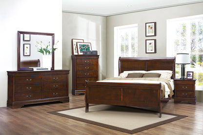 Mayville Brown Cherry Queen Sleigh Bed