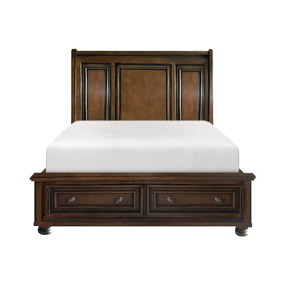 Cumberland Brown Cherry King Sleigh Storage Platform Bed