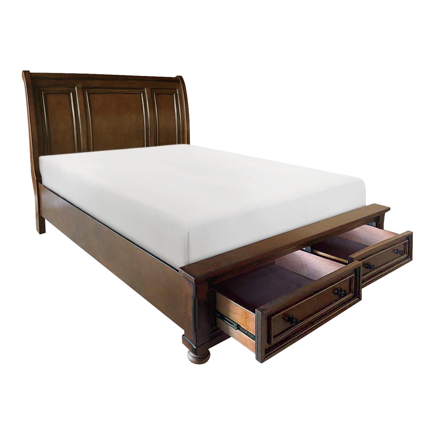 Cumberland Brown Cherry King Sleigh Storage Platform Bed