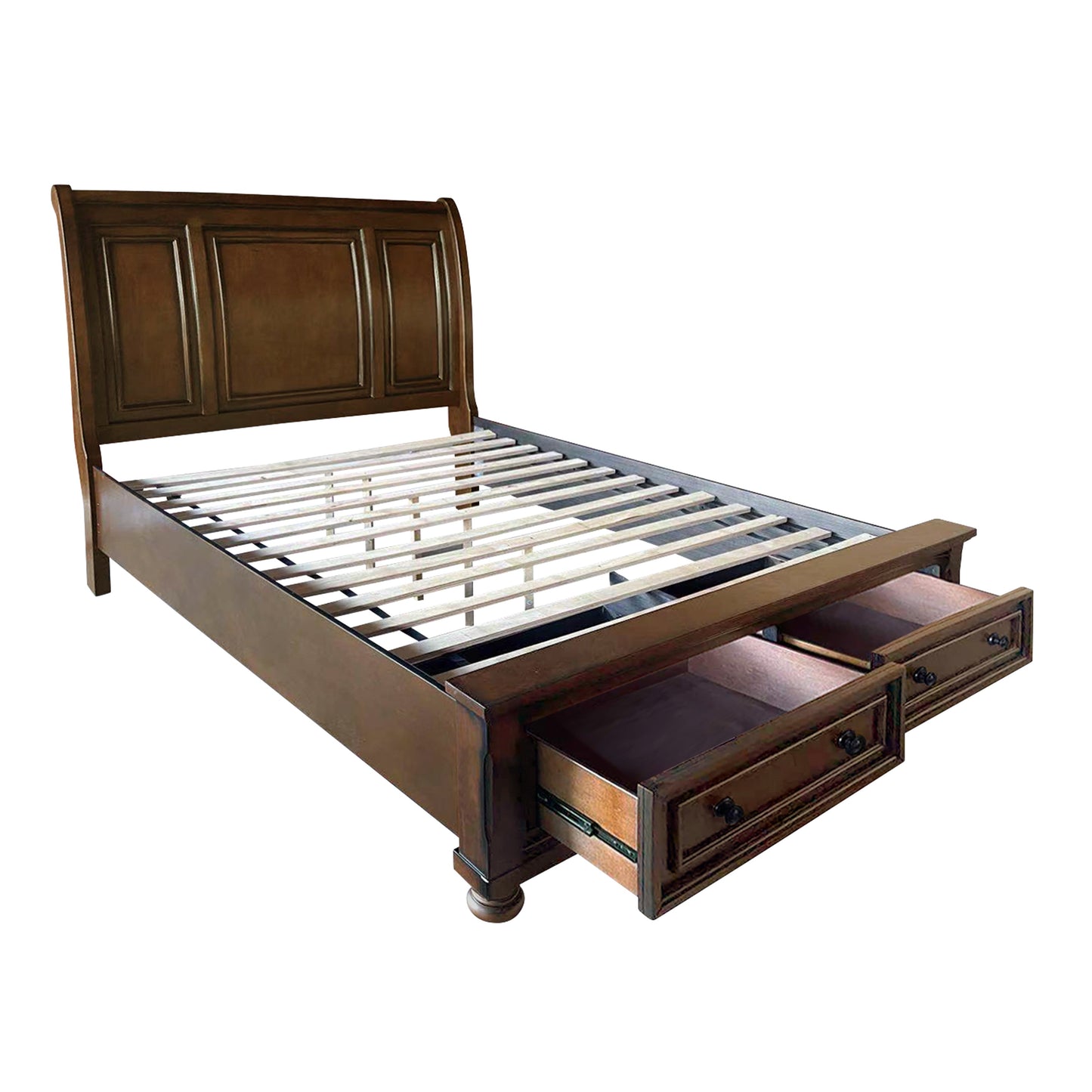 Cumberland Brown Cherry King Sleigh Storage Platform Bed