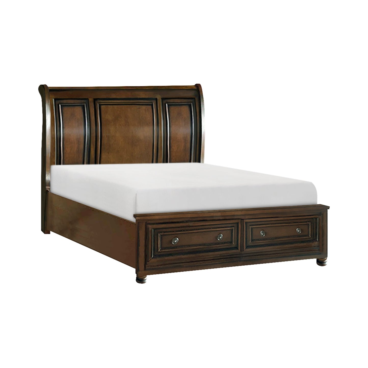 Cumberland Brown Cherry Queen Sleigh Storage Platform Bed