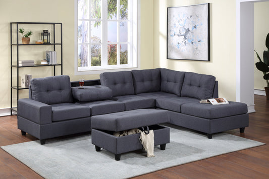 Heights Gray Reversible Sectional with Storage Ottoman - Mattress on Demand