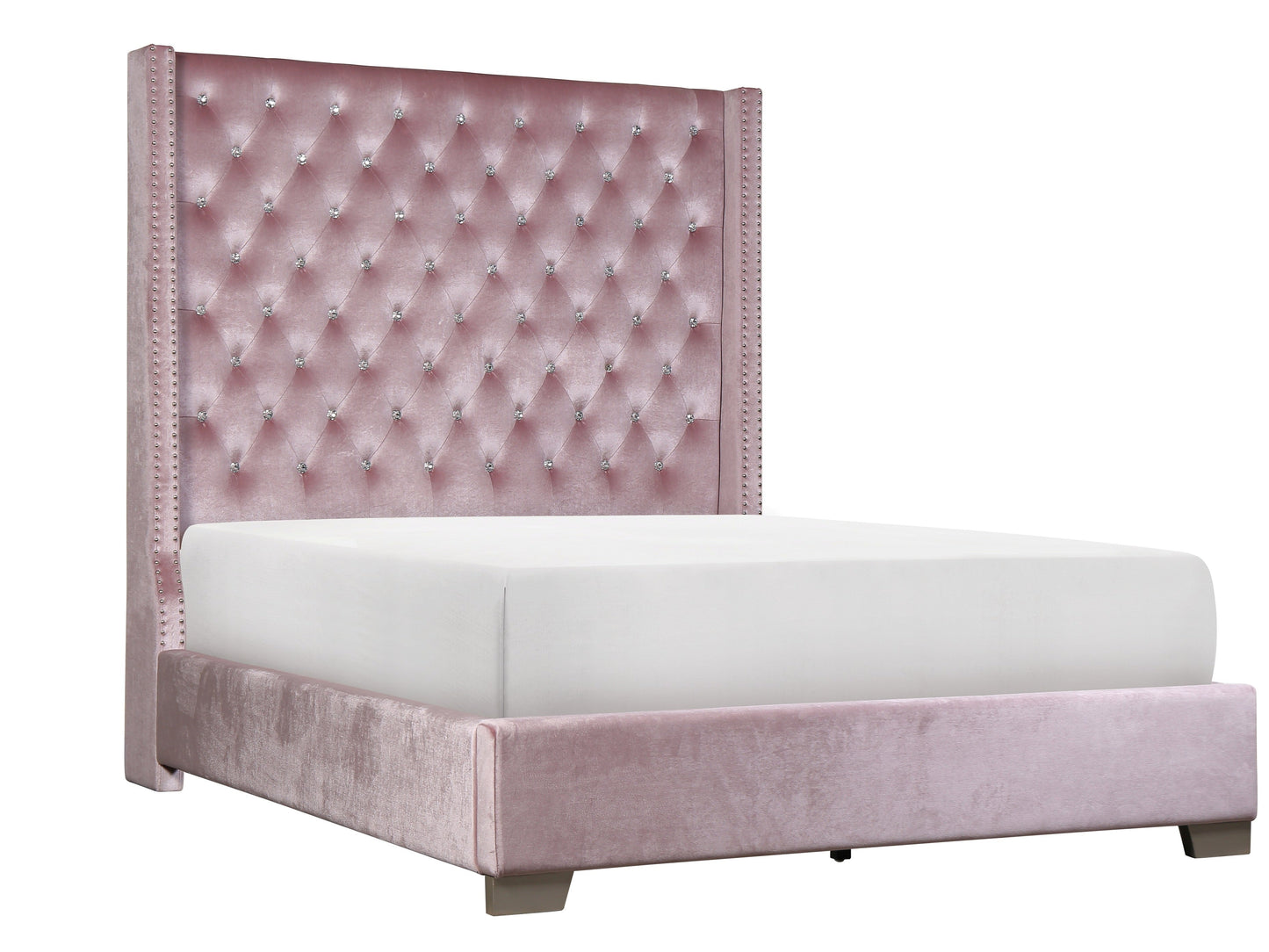 Franco Pink Velvet King Upholstered Bed