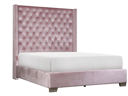 Franco Pink Velvet Queen Upholstered Bed