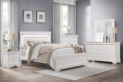 Lana White Queen LED Upholstered Panel Bed