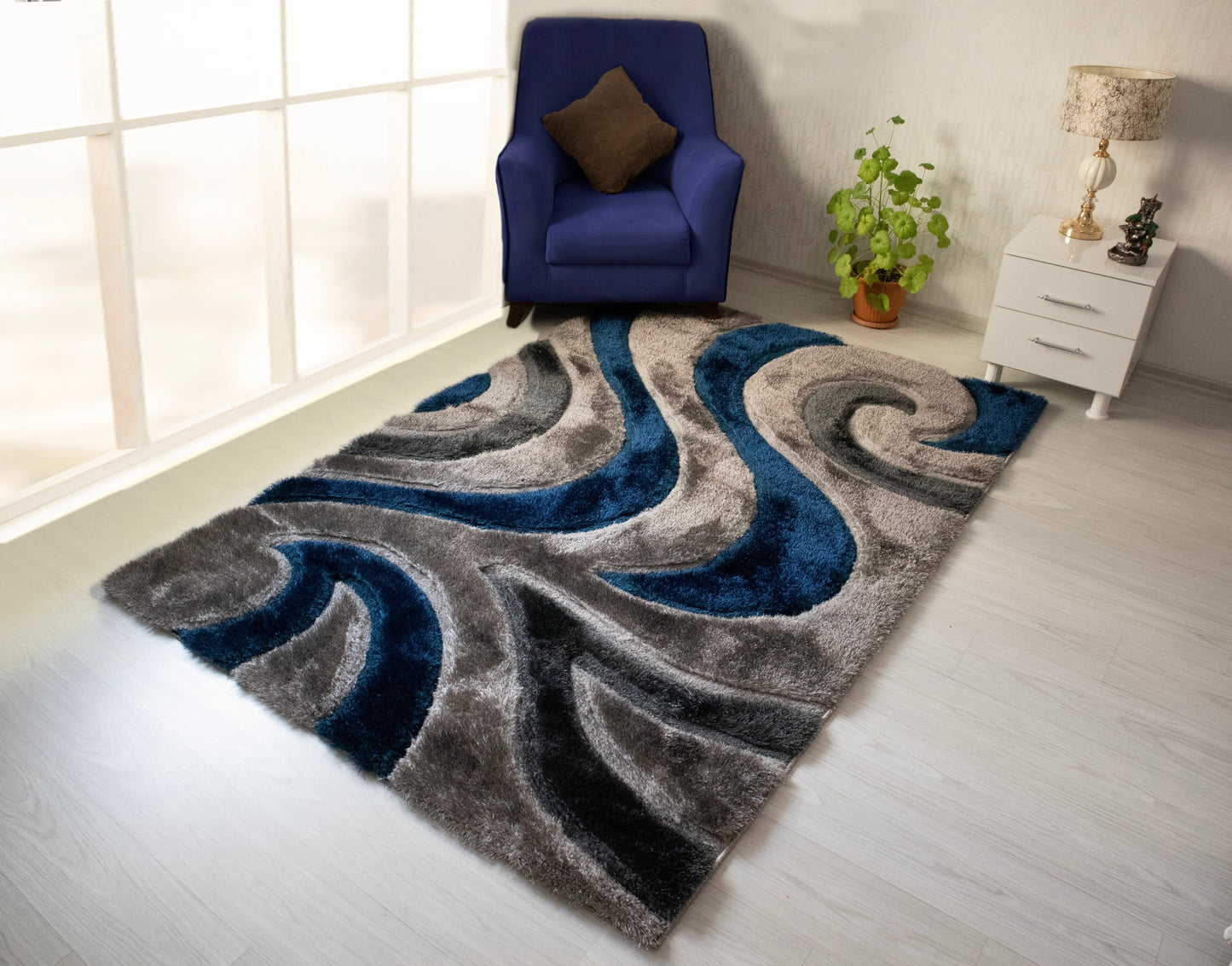 3D Shaggy Blue 5X7 Area Rug - Mattress on Demand