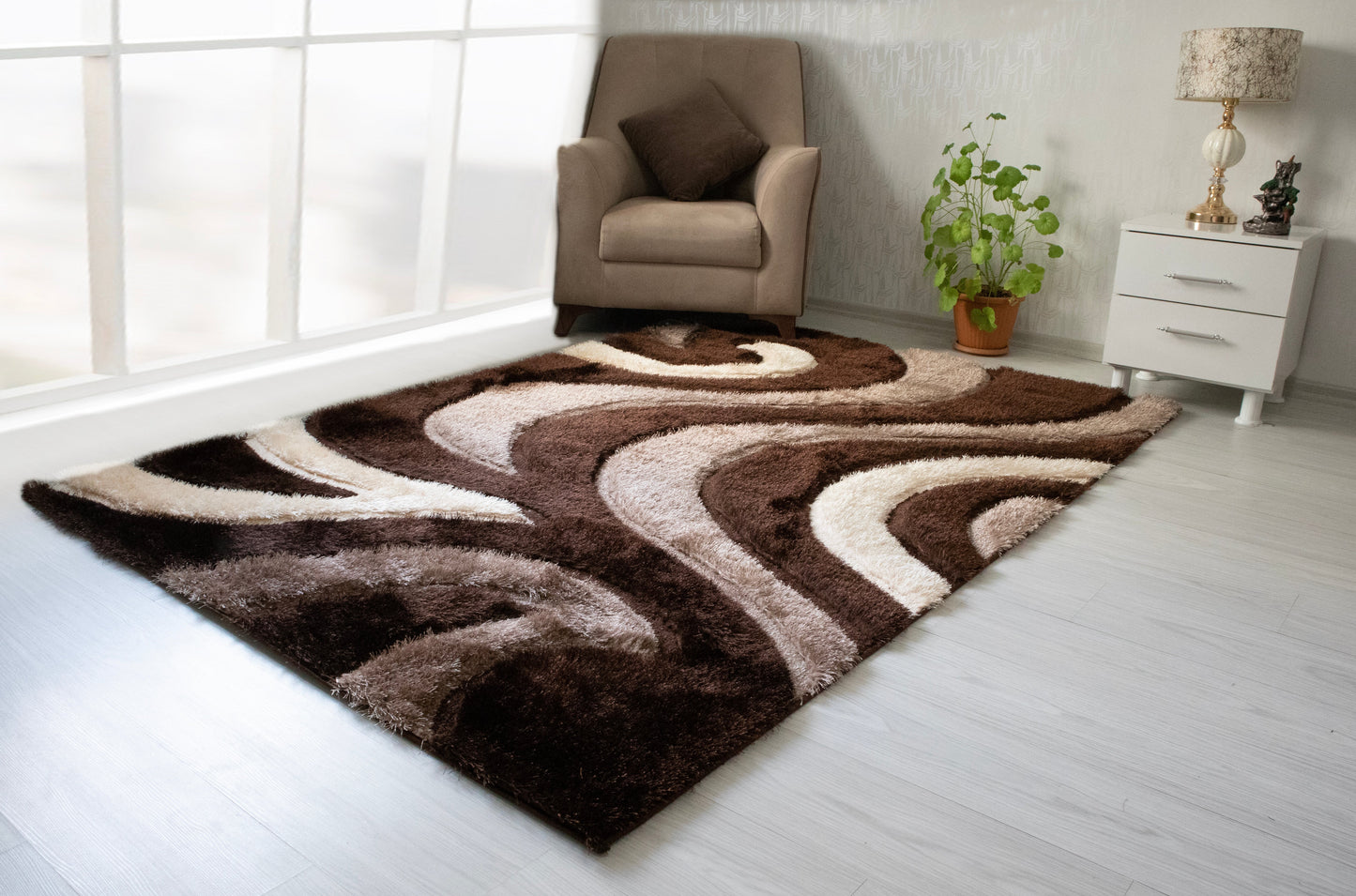 3D Shaggy Brown/Beige 5X7 Area Rug - Mattress on Demand