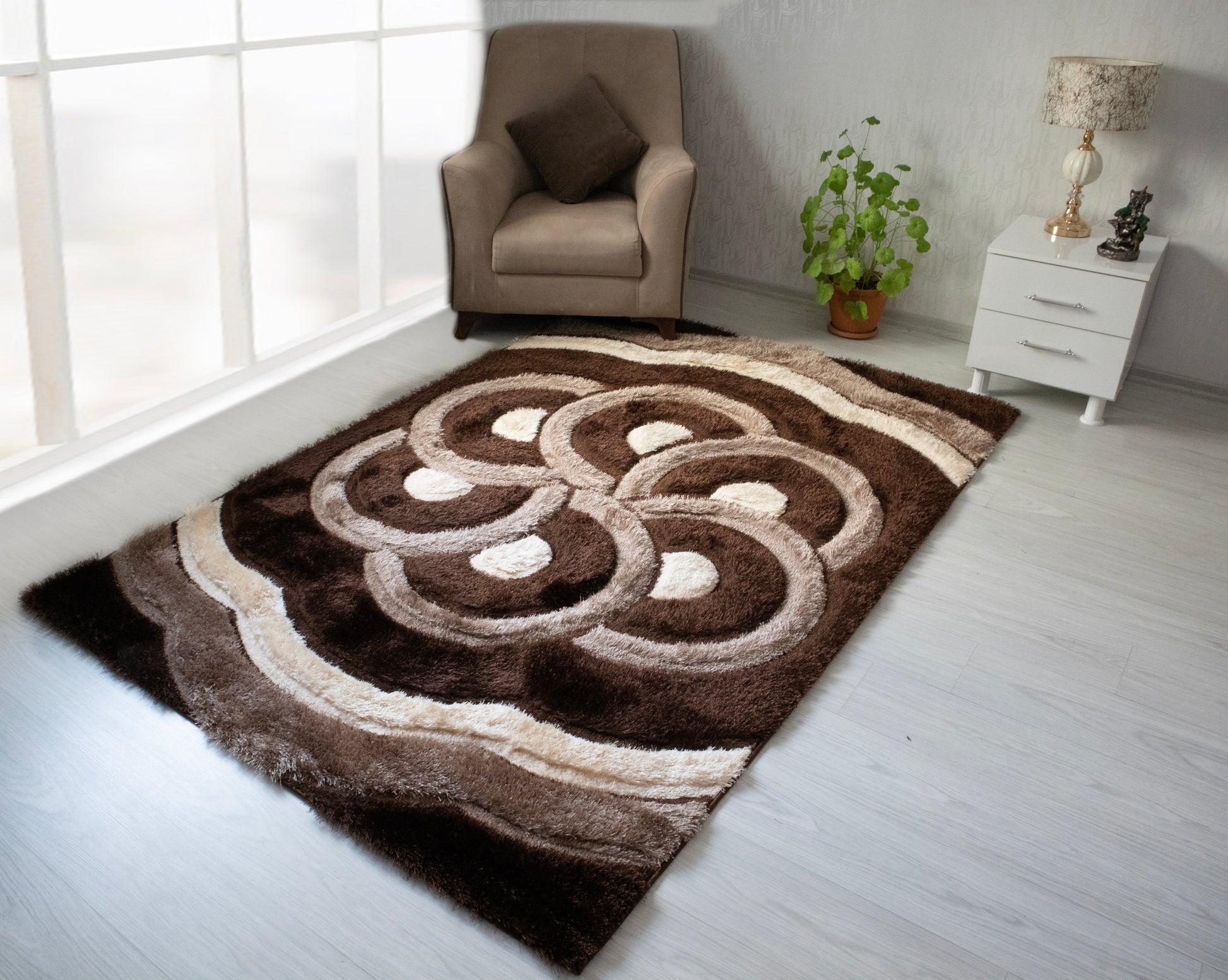 3D Shaggy Brown/Beige 5X7 Area Rug - Mattress on Demand