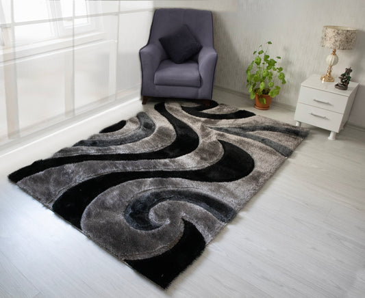 3D Shaggy Gray/Black 5X7 Area Rug - Mattress on Demand