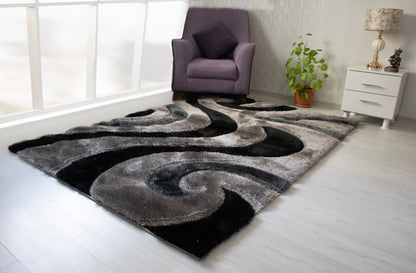 3D Shaggy Gray/Black 5X7 Area Rug - Mattress on Demand