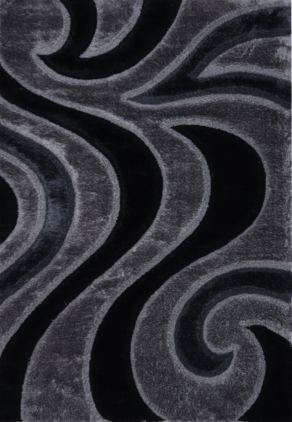 3D Shaggy Gray/Black 5X7 Area Rug - Mattress on Demand