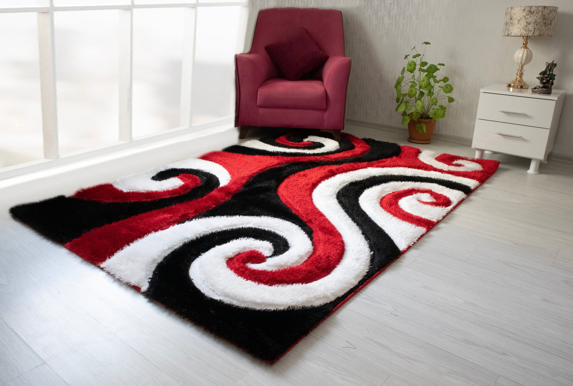 3D Shaggy Red 5X7 Area Rug - Mattress on Demand