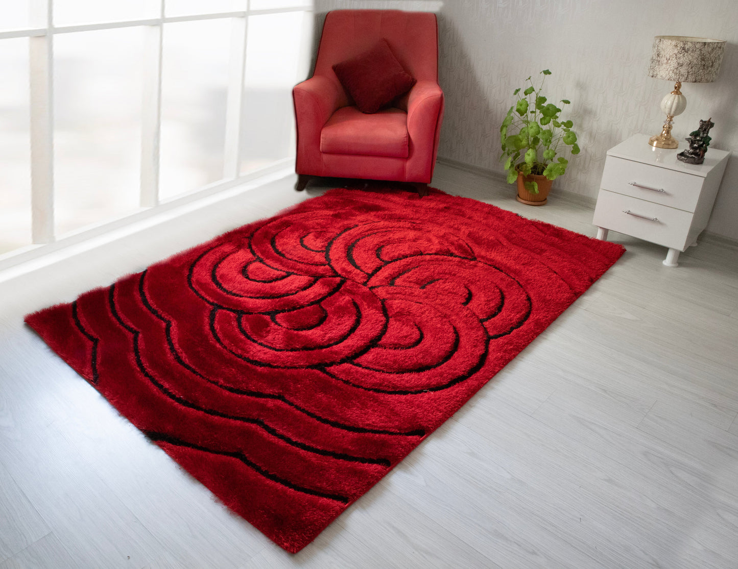 3D Shaggy Red 5X7 Area Rug - Mattress on Demand