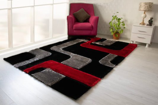 3D Shaggy Red/Black 5X7 Area Rug - Mattress on Demand