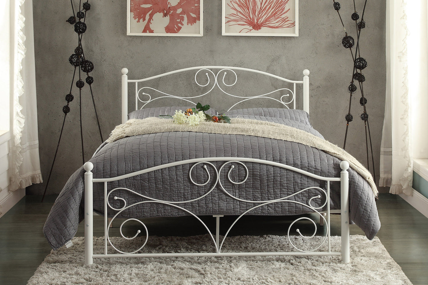 Pallina White Full Metal Platfom Bed