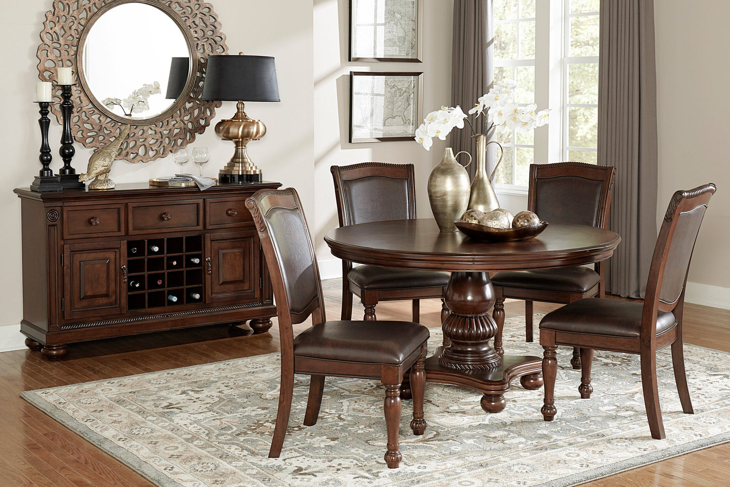 Lordsburg Brown Chery Round Dining Set