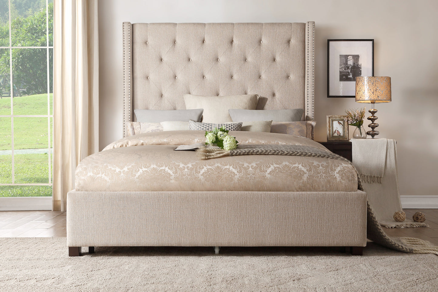 Fairborn Beige Queen Upholstered Platform Bed