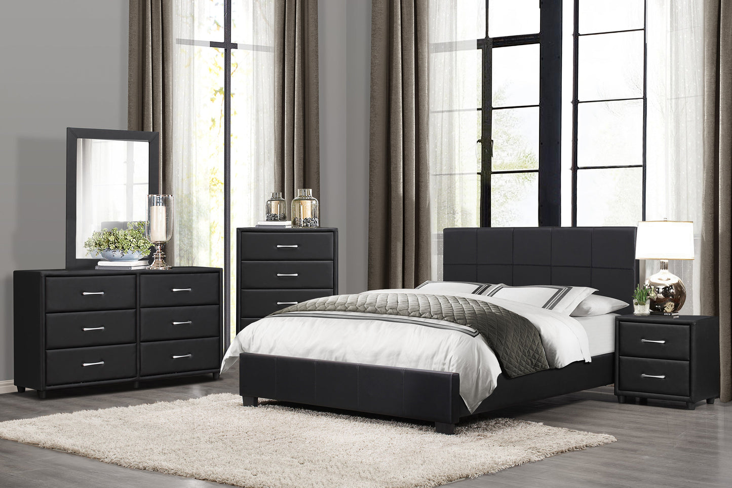 Lorenzi Black Queen Upholstered Platform Bed