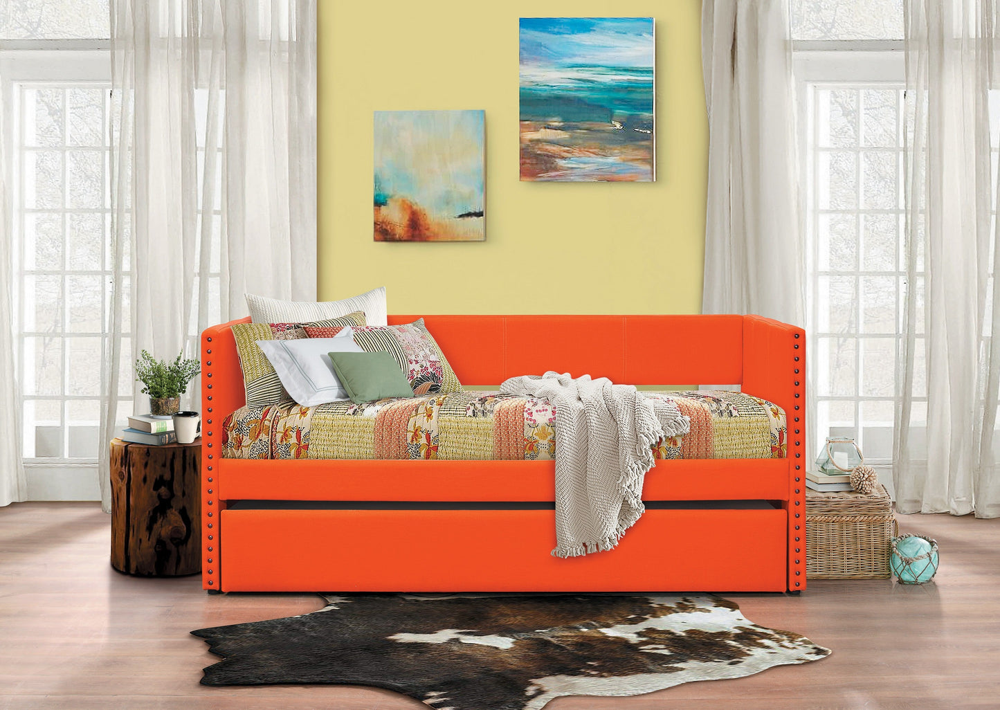 Therese Orange Daybed with Trundle