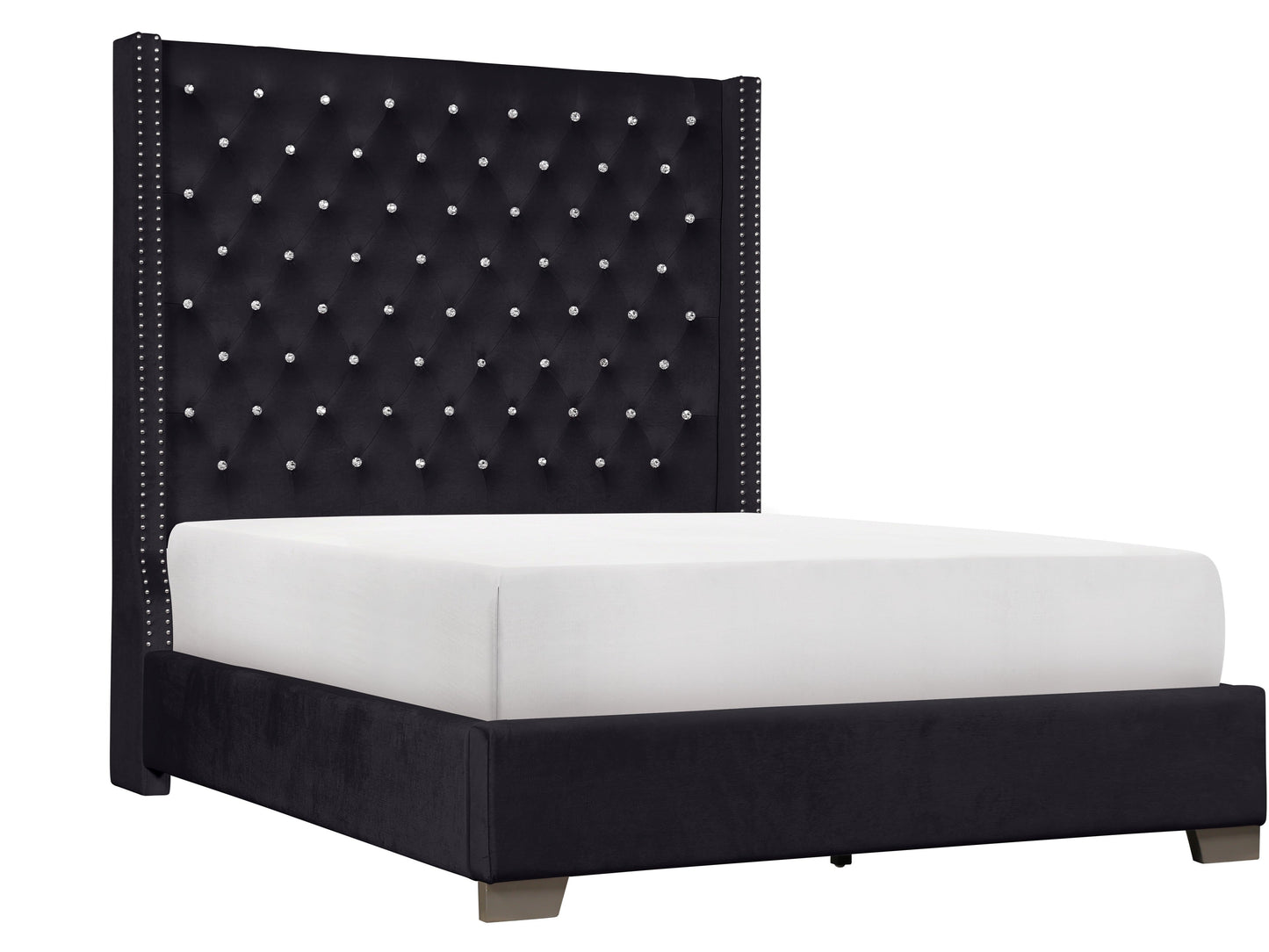 Franco Black Velvet Queen Upholstered Bed