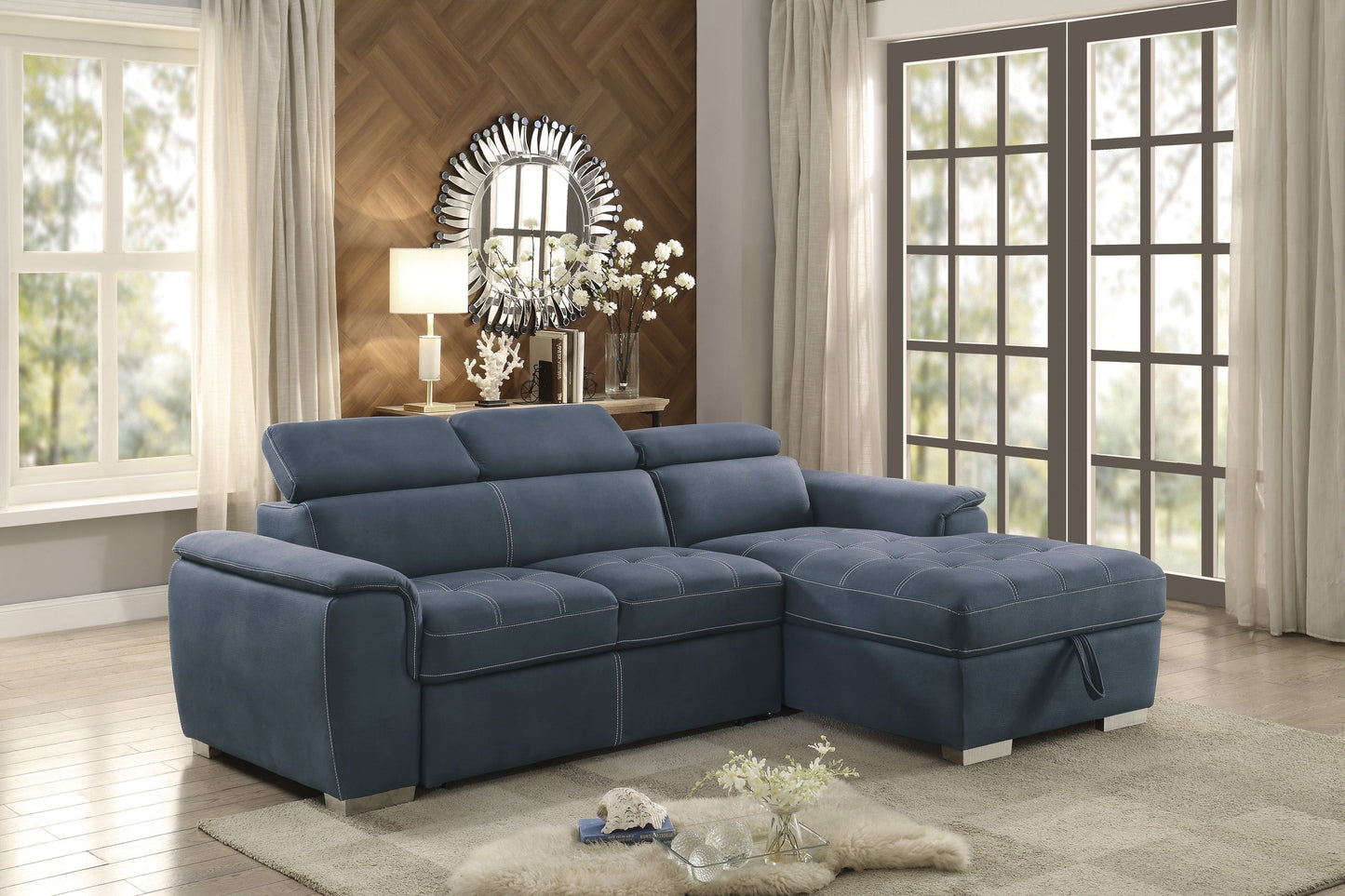 Ferriday Blue Storage Sleeper Sectional